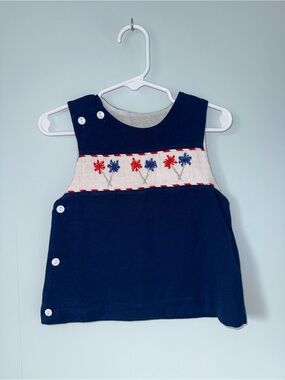 Navy Floral-Embroidered Toddler Tank Top